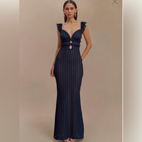 Meshki | Dresses | Meshki Ezra Lace Maxi Dress In Navy | Poshmark